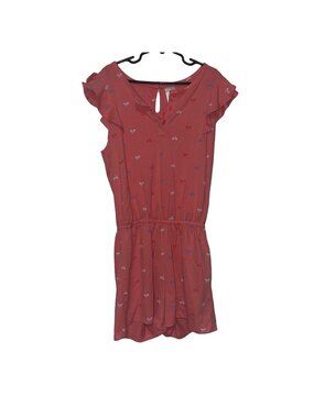 Girls Coral Bike-Print Romper With Flutter Sleeves & Button Keyhole Back